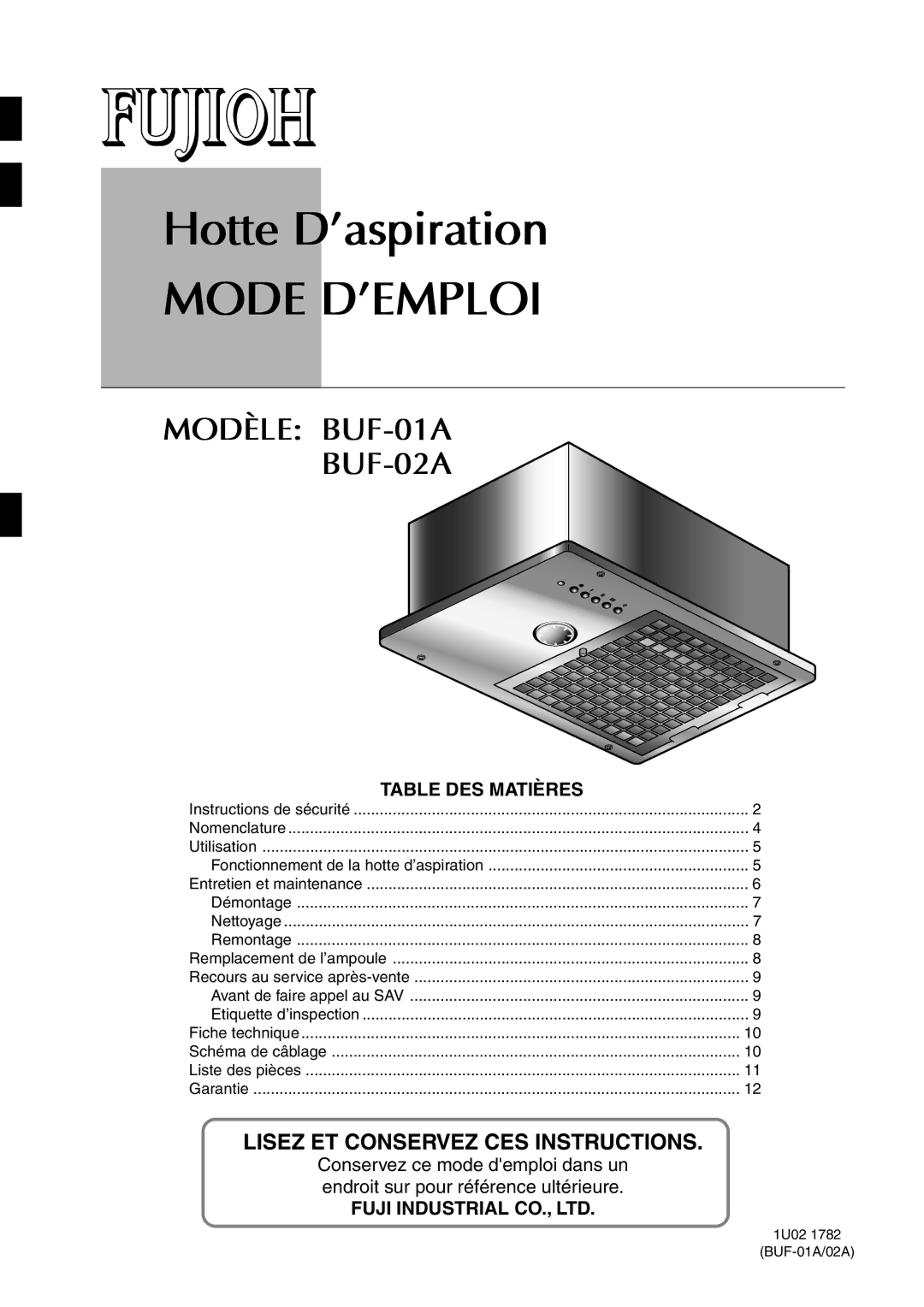 Fujioh BUF-02A, BUF-01A operation manual Mode D’EMPLOI 