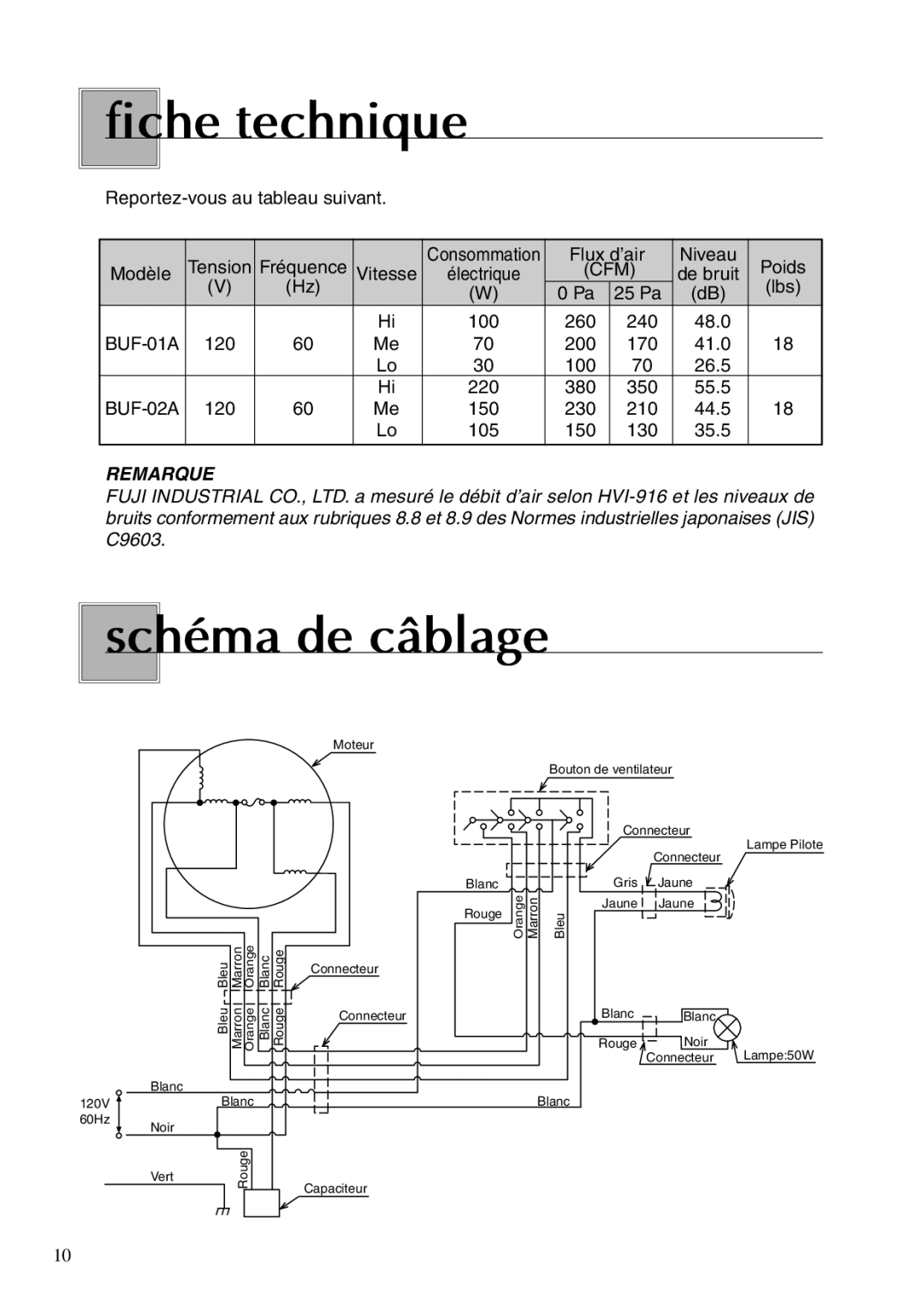 Fujioh BUF-01A, BUF-02A operation manual Fiche technique, Schéma de câblage 