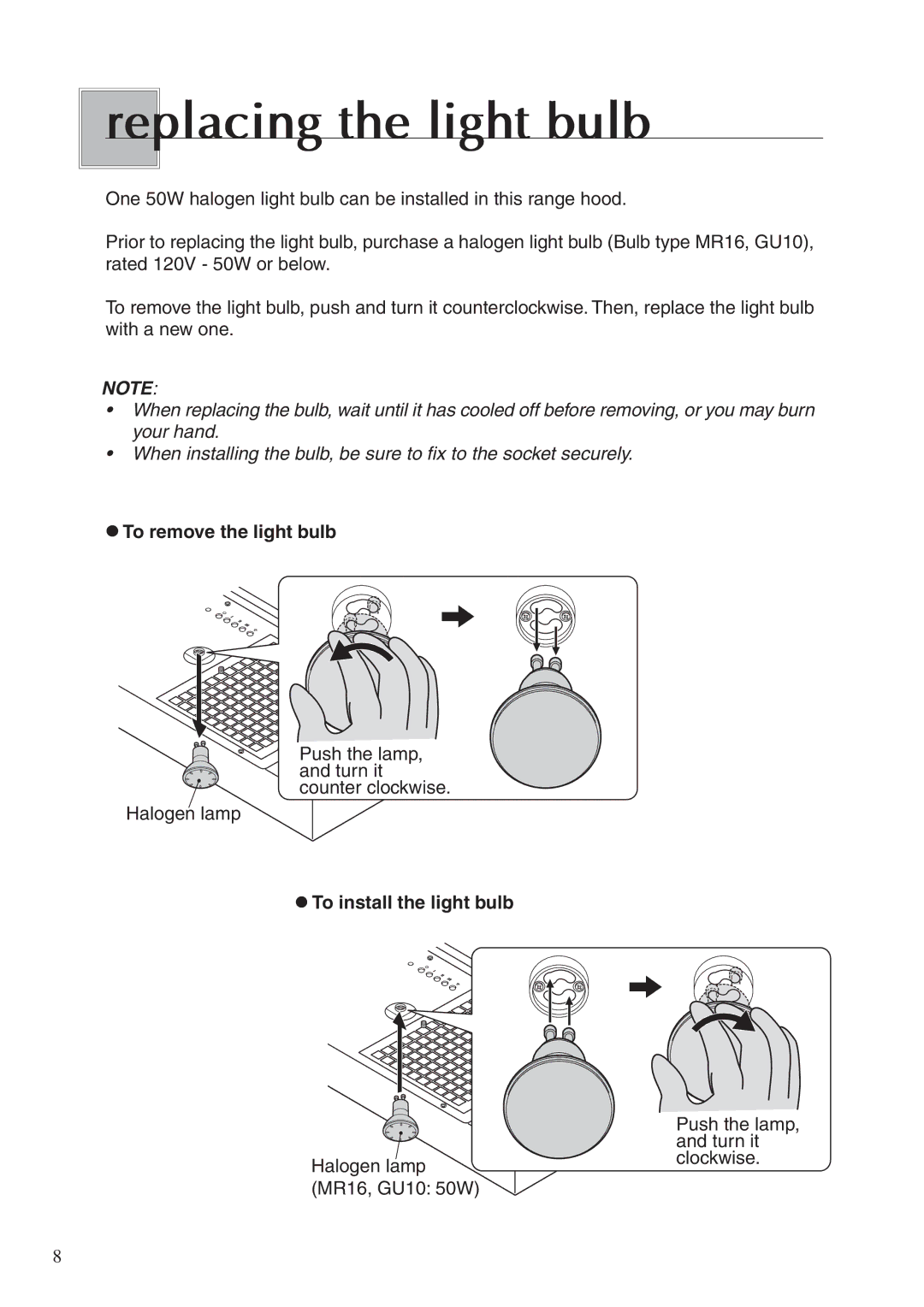 Fujioh BUF-01A, BUF-02A operation manual Replacing the light bulb 