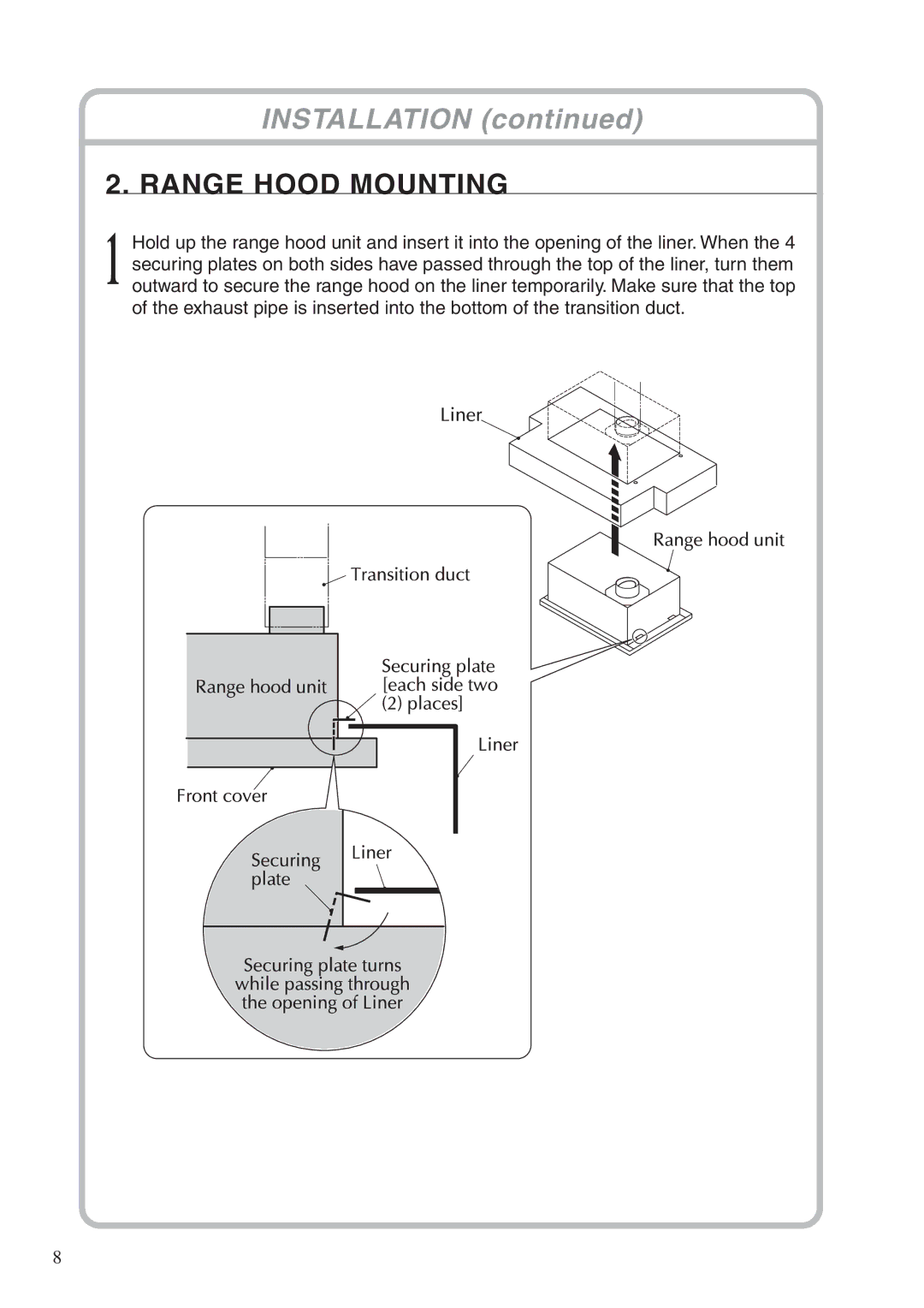 Fujioh BUF-02, BUF-01 installation manual Range Hood Mounting 