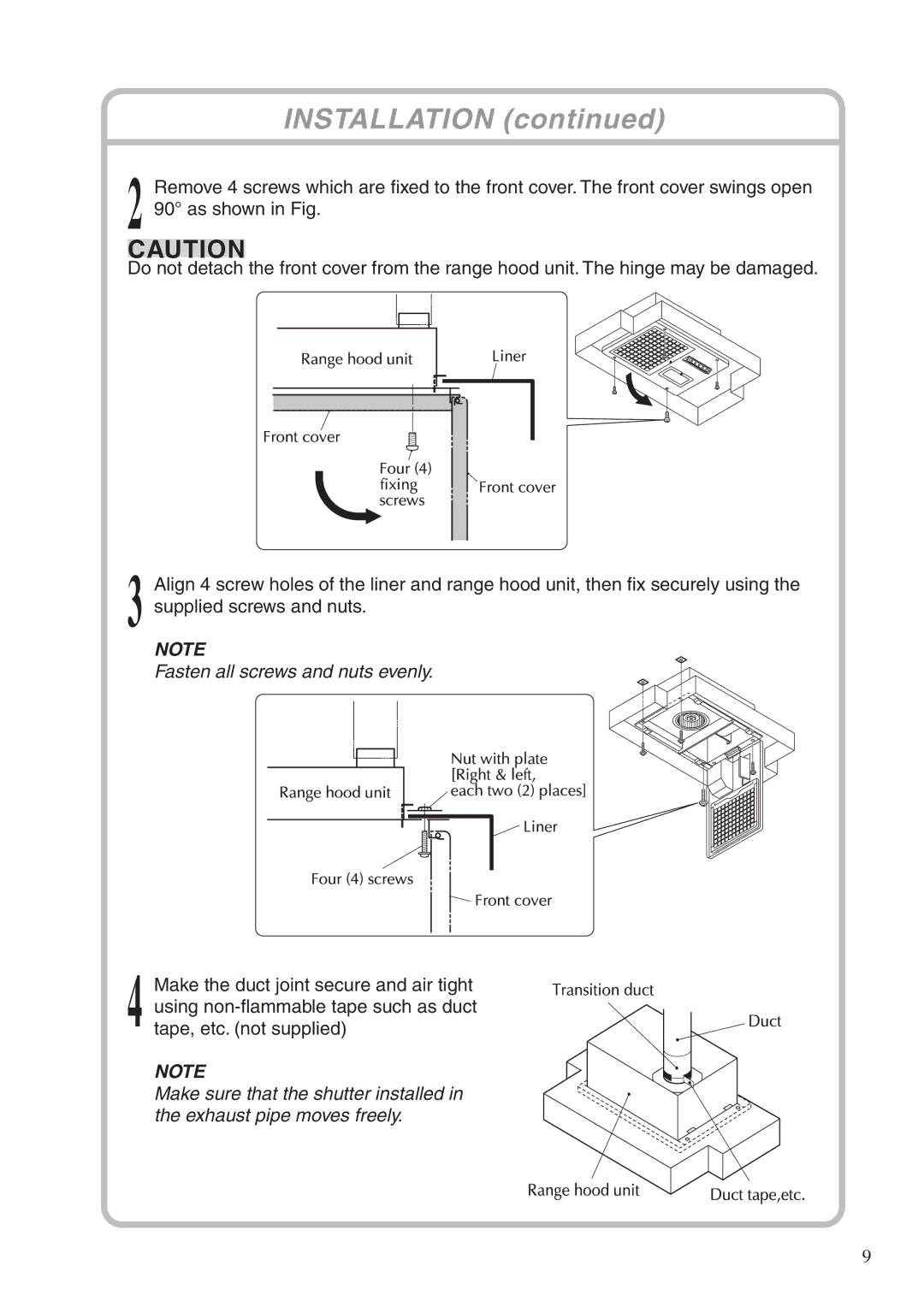 Fujioh BUF-01, BUF-02 installation manual Fasten all screws and nuts evenly 