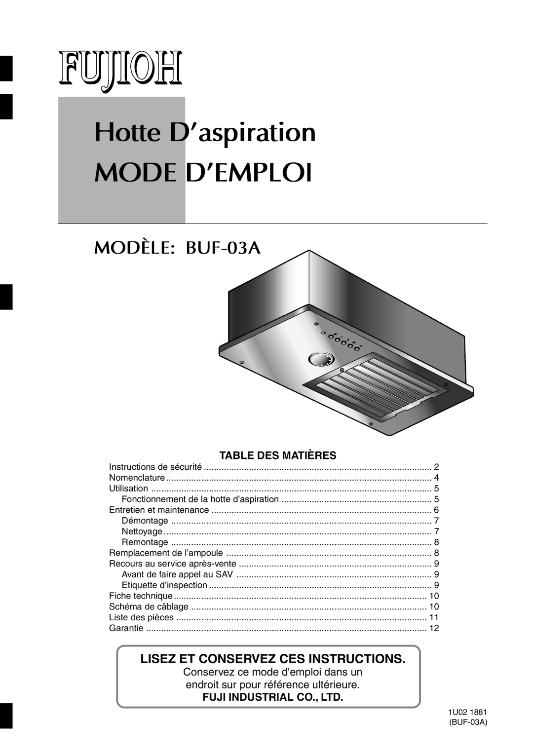 Fujioh BUF-03A operation manual Mode D’EMPLOI 