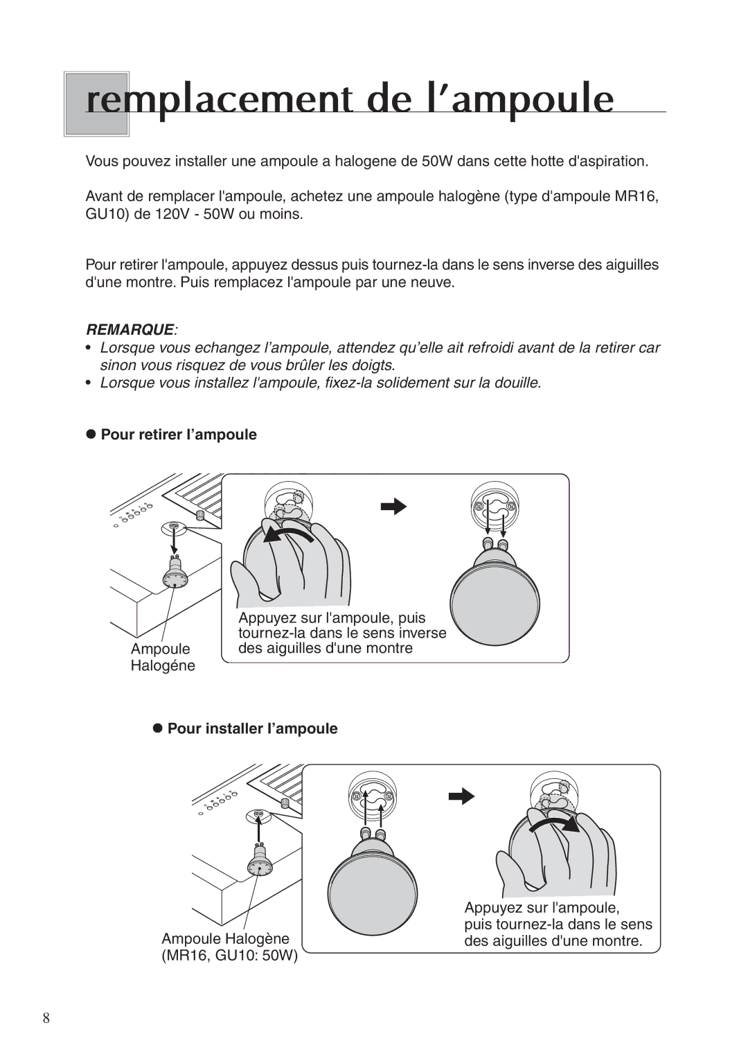 Fujioh BUF-03A operation manual Remplacement de l’ampoule, Remarque 