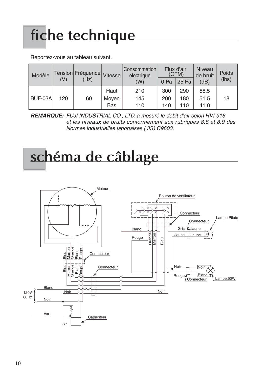 Fujioh BUF-03A operation manual Fiche technique, Schéma de câblage 