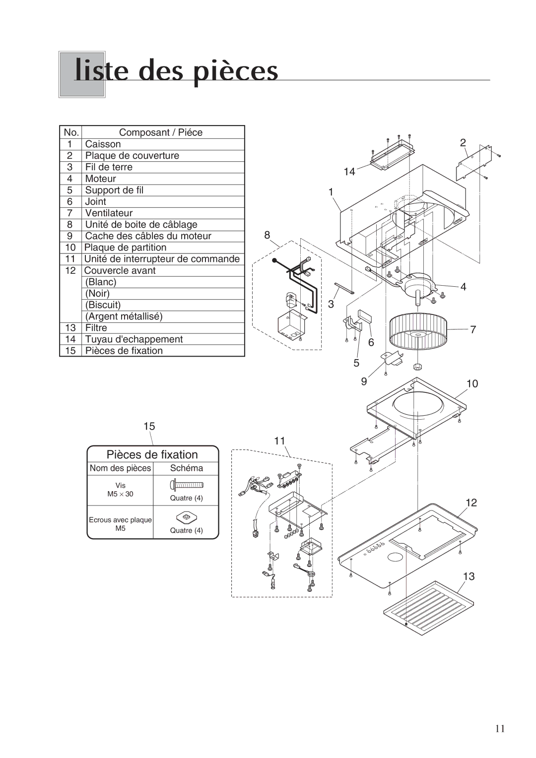 Fujioh BUF-03A operation manual Liste des pièces 