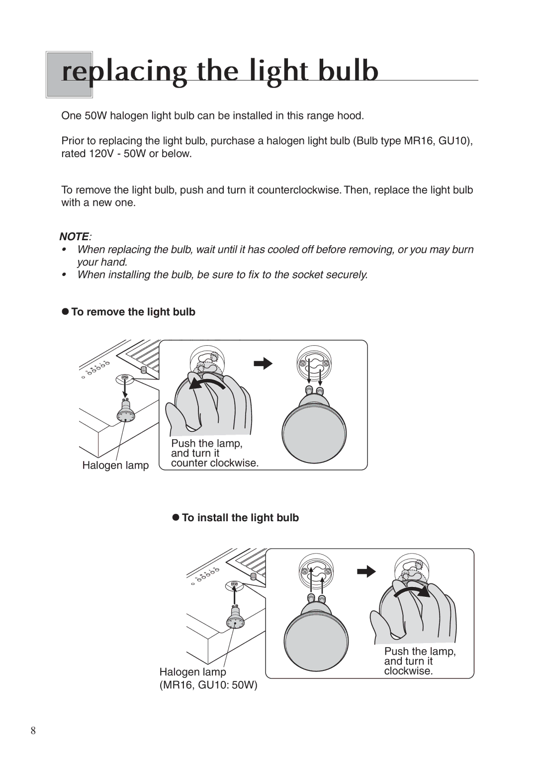 Fujioh BUF-03A operation manual Replacing the light bulb 