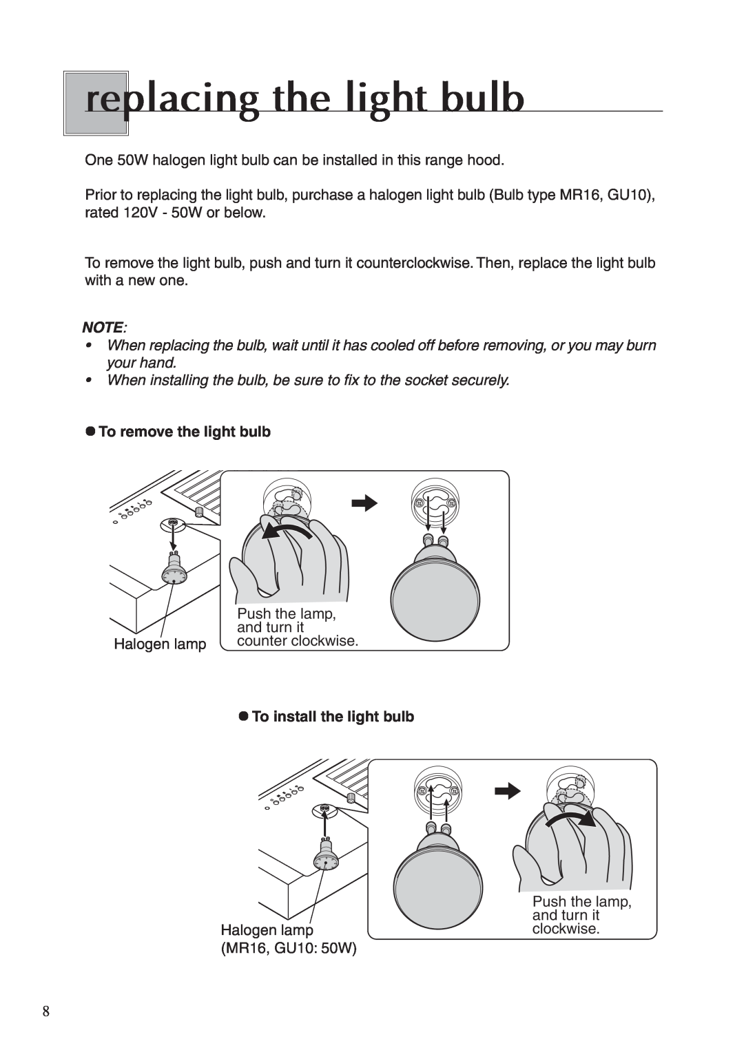 Fujioh BUF-03A operation manual replacing the light bulb, When installing the bulb, be sure to fix to the socket securely 