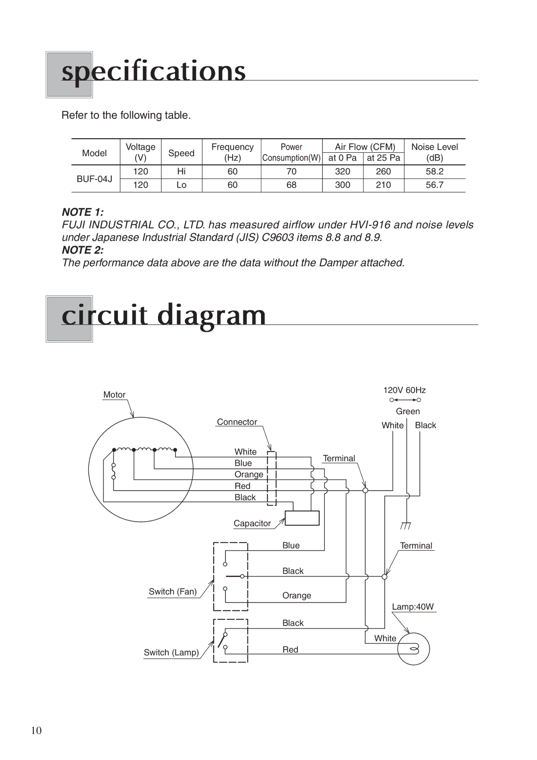 Fujioh BUF-04J operation manual Specifications, Circuit diagram 