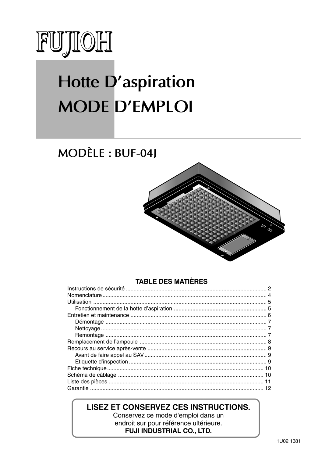 Fujioh BUF-04J operation manual Mode D’EMPLOI 