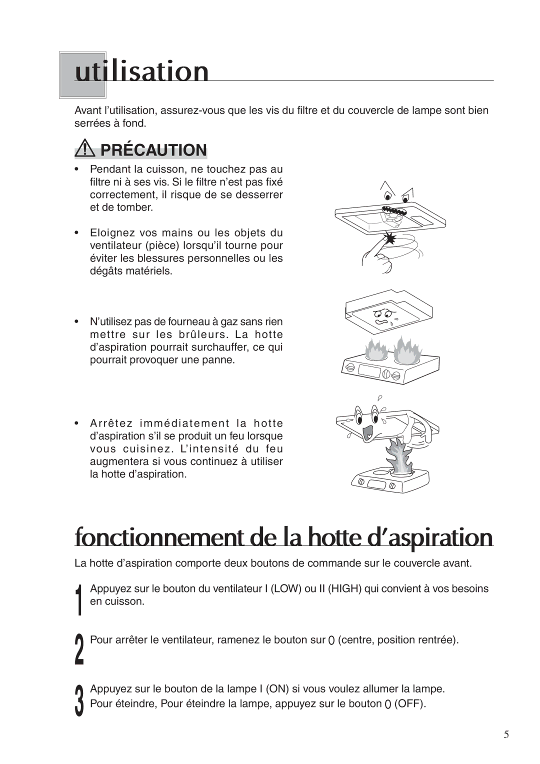 Fujioh BUF-04J operation manual Utilisation, Fonctionnement de la hotte d’aspiration 