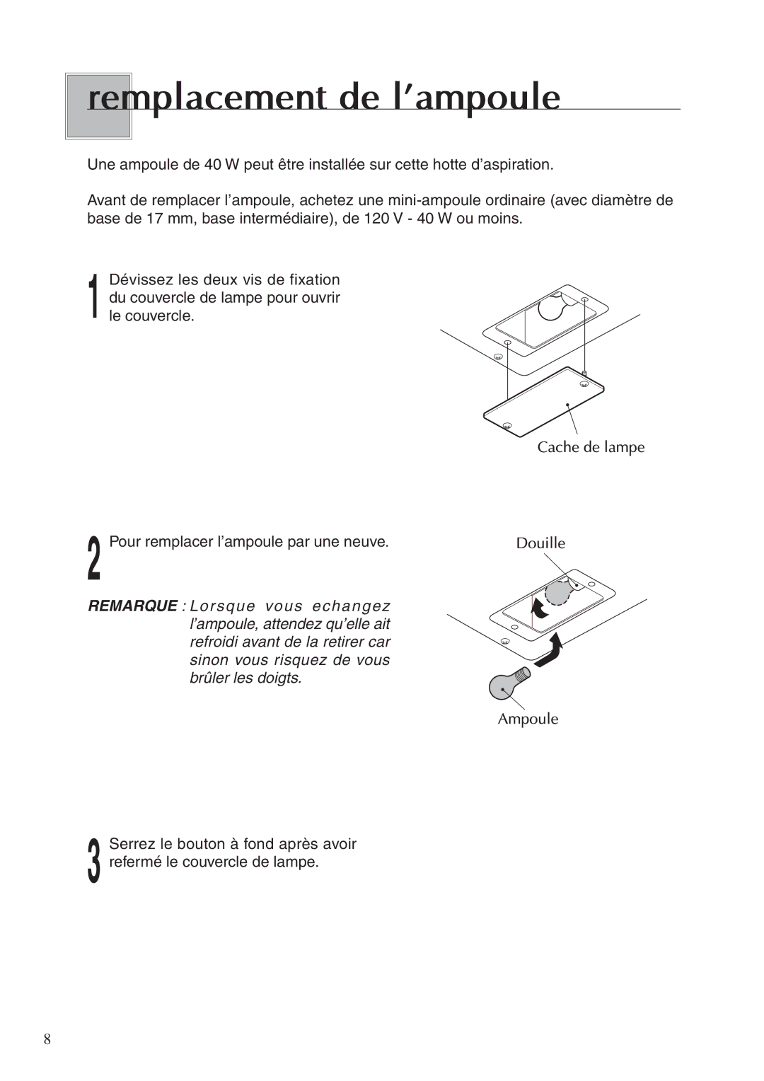 Fujioh BUF-04J operation manual Remplacement de l’ampoule 