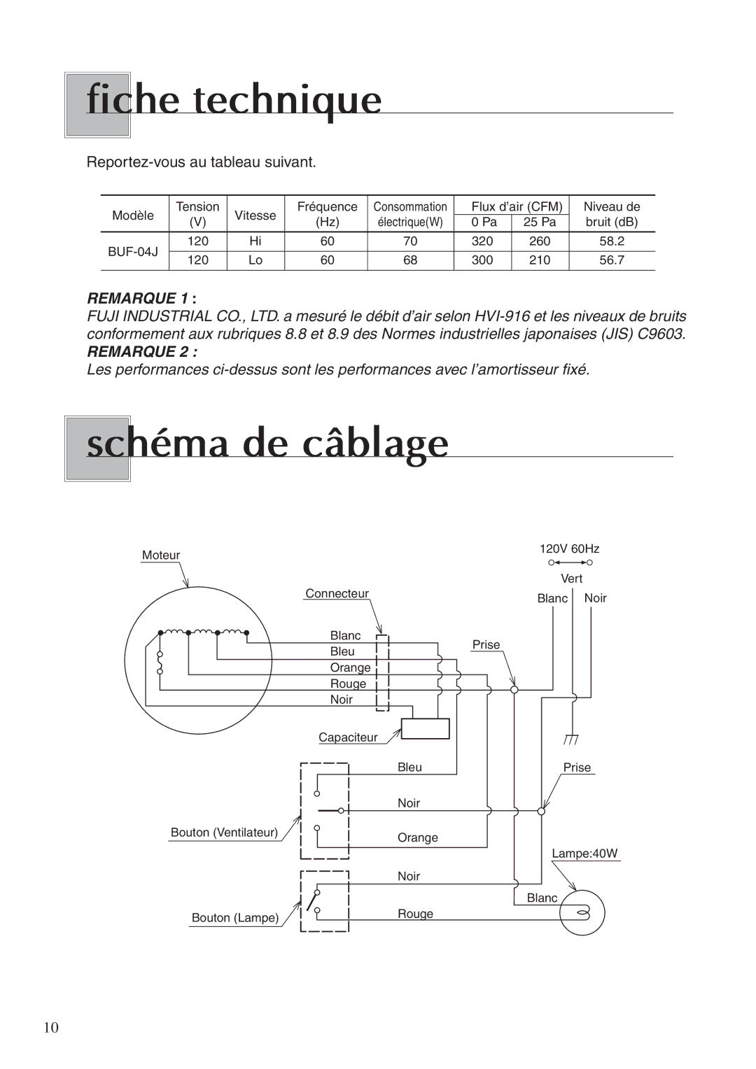 Fujioh BUF-04J operation manual Fiche technique, Schéma de câblage 