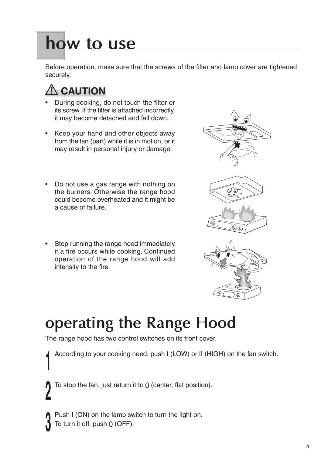 Fujioh BUF-04J operation manual How to use, Operating the Range Hood 