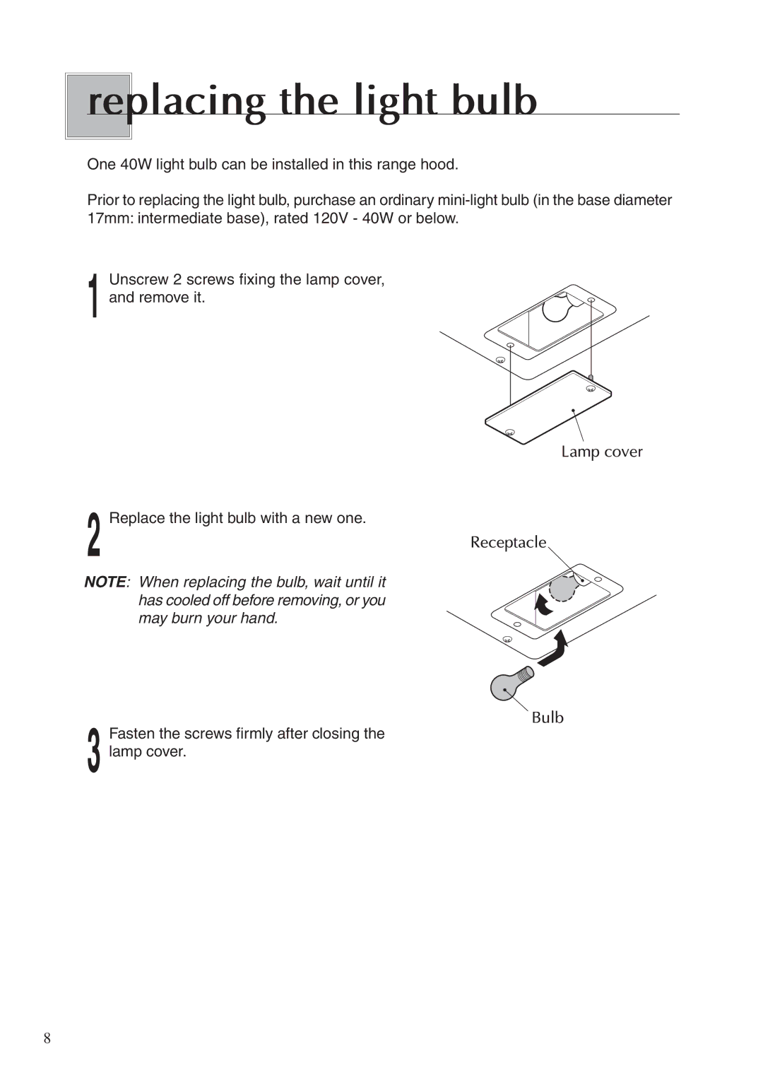 Fujioh BUF-04J operation manual Replacing the light bulb 