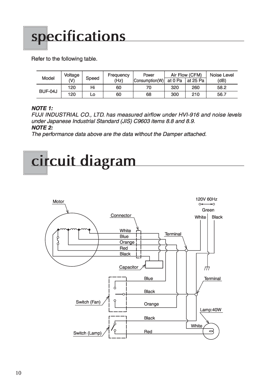 Fujioh BUF-04J operation manual specifications, circuit diagram, Refer to the following table 