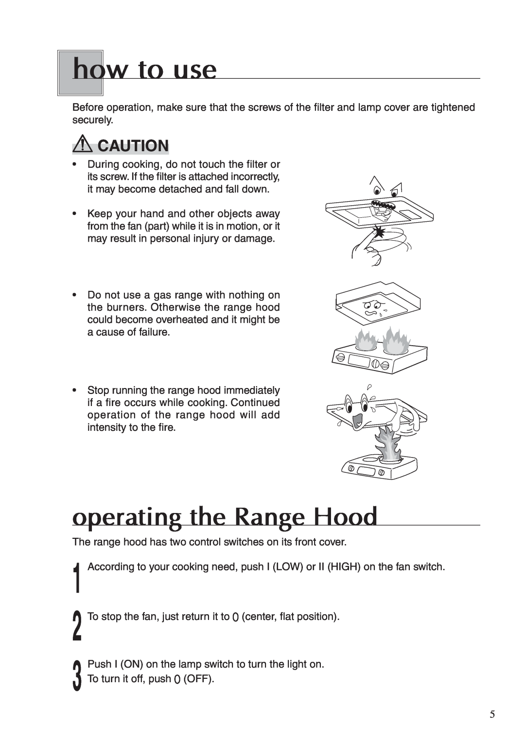 Fujioh BUF-04J operation manual how to use, operating the Range Hood 