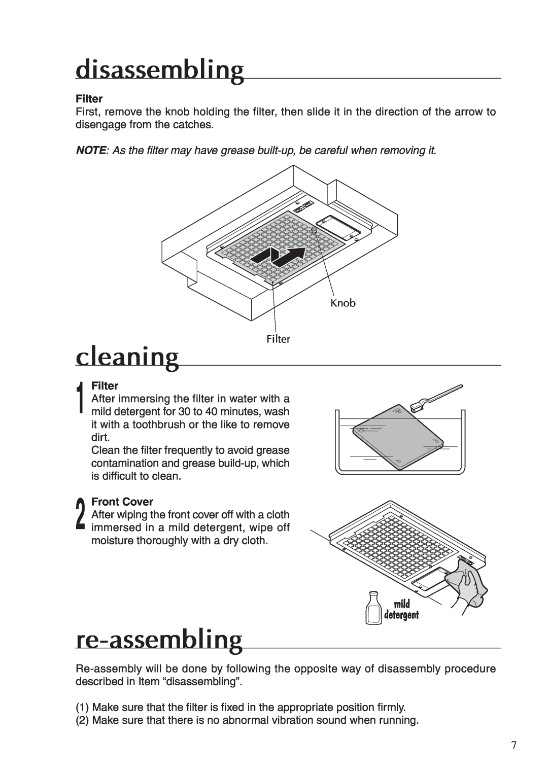 Fujioh BUF-04J operation manual disassembling, cleaning, re-assembling, Filter, Front Cover 