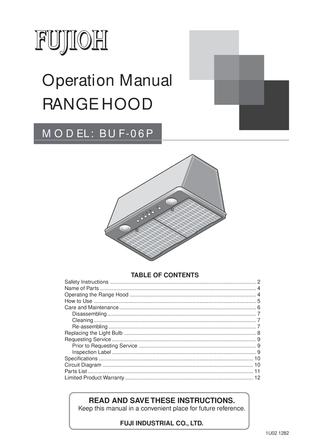 Fujioh BUF-06P operation manual Range Hood 