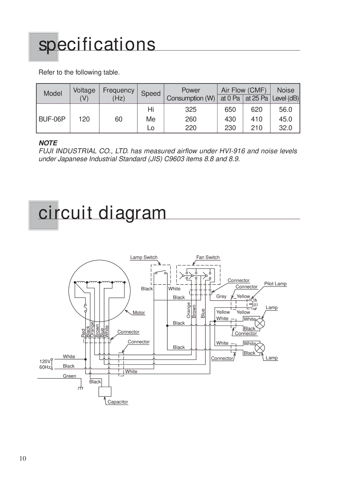 Fujioh BUF-06P operation manual Specifications, Circuit diagram 