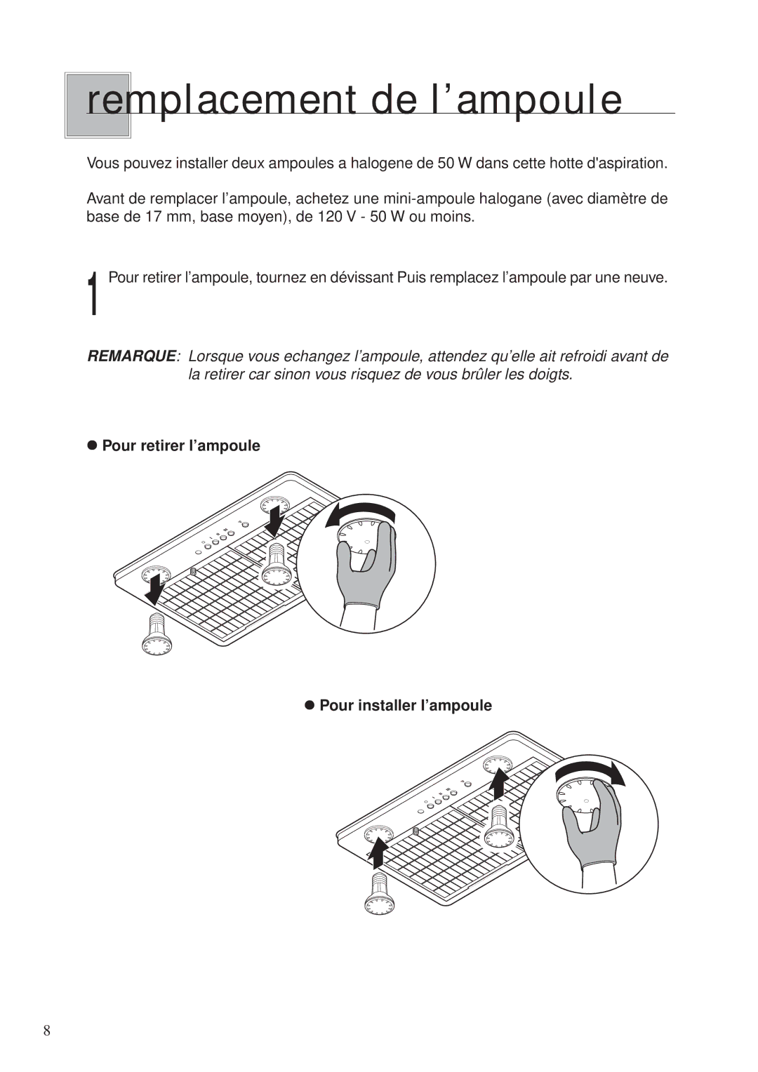 Fujioh BUF-06P operation manual Remplacement de l’ampoule 