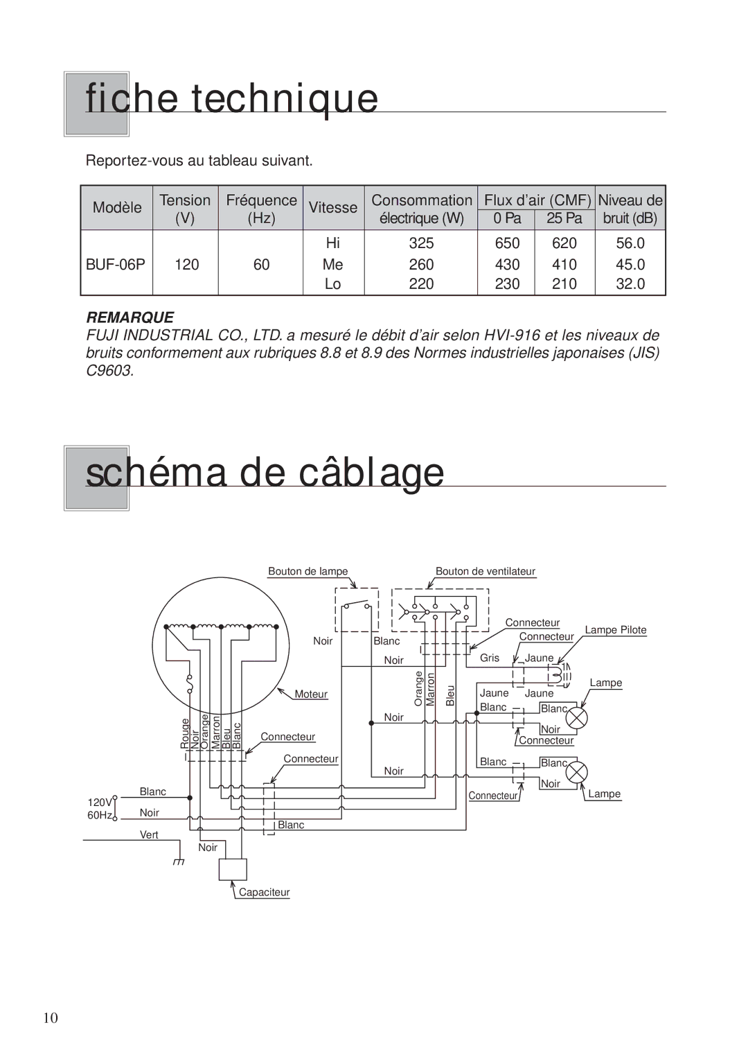 Fujioh BUF-06P operation manual Fiche technique, Schéma de câblage 