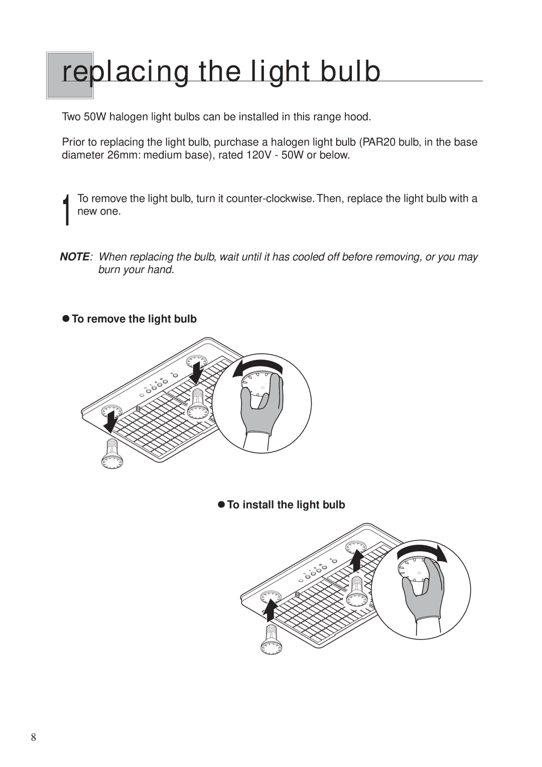 Fujioh BUF-06P operation manual Replacing the light bulb 