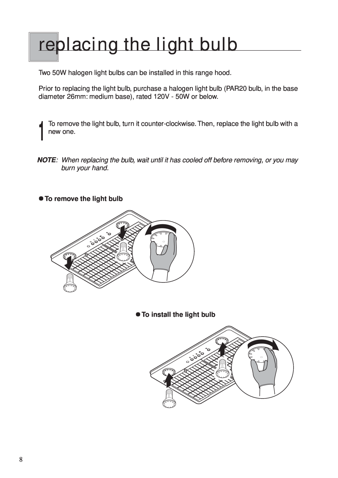 Fujioh BUF-06P operation manual replacing the light bulb, To remove the light bulb To install the light bulb 