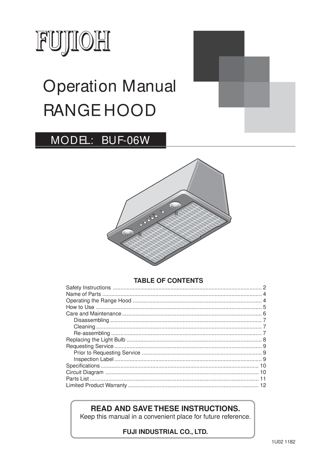 Fujioh BUF-06W operation manual Range Hood 