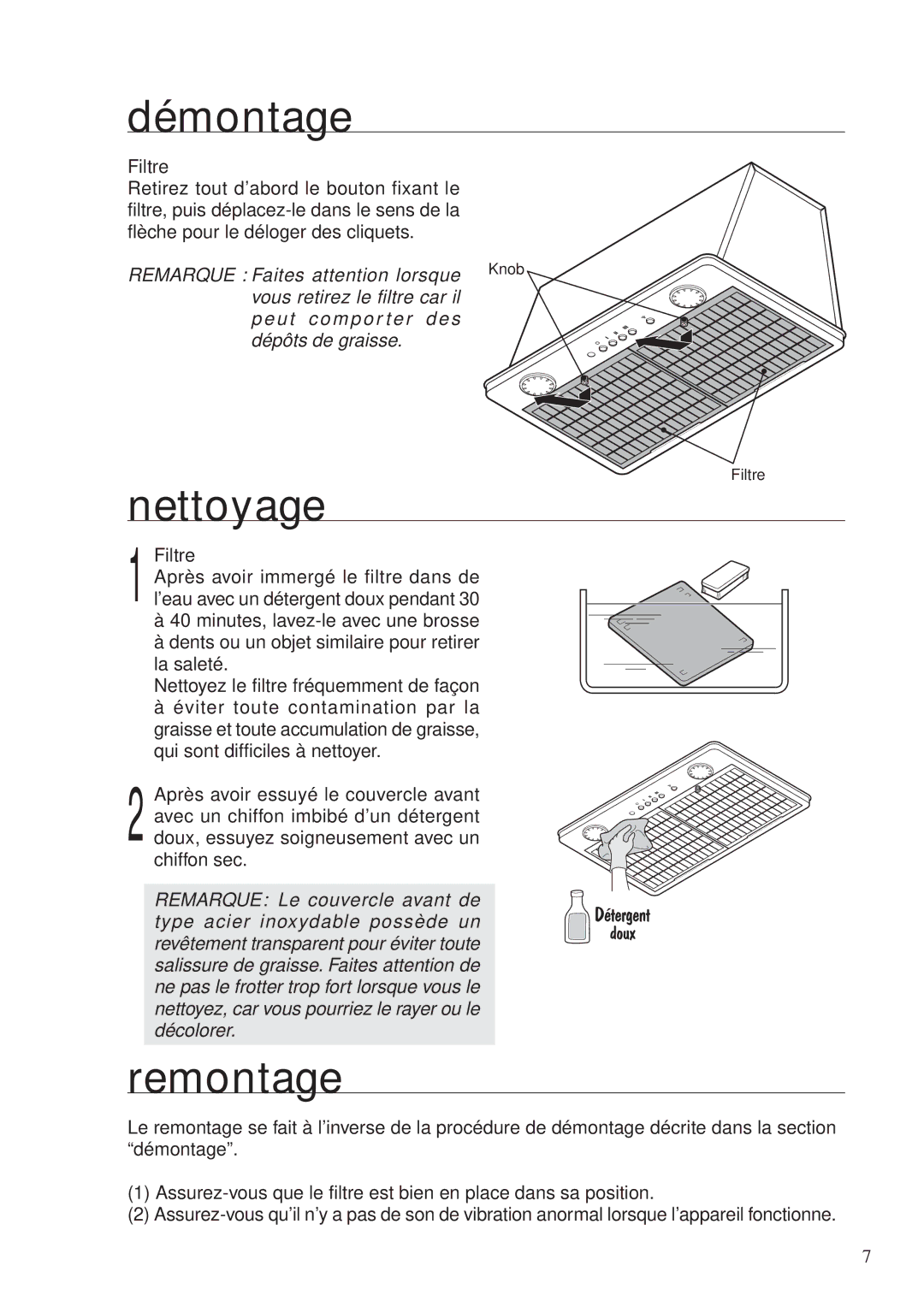 Fujioh BUF-06W operation manual Démontage, Nettoyage, Remontage 