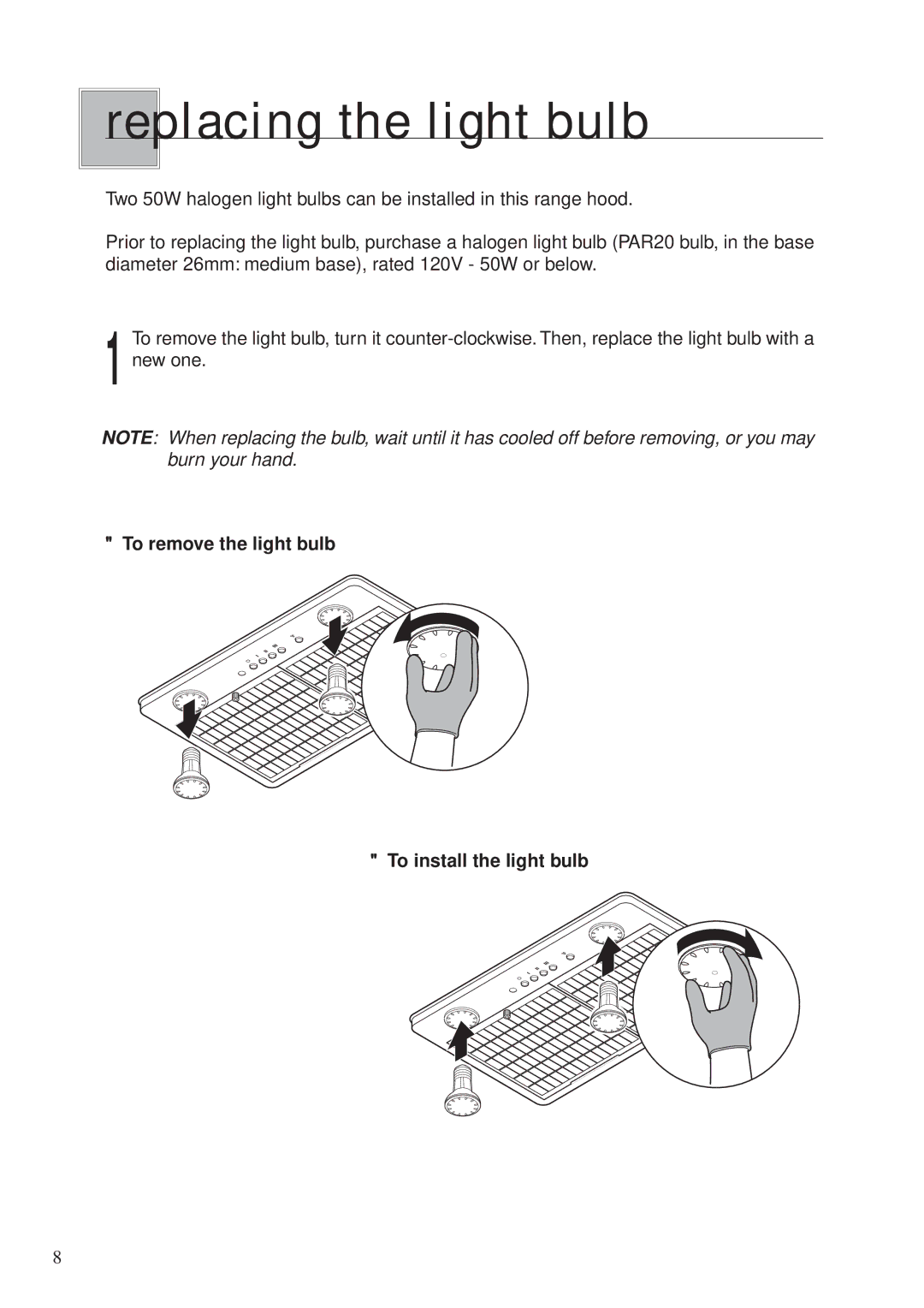 Fujioh BUF-06W operation manual Replacing the light bulb 