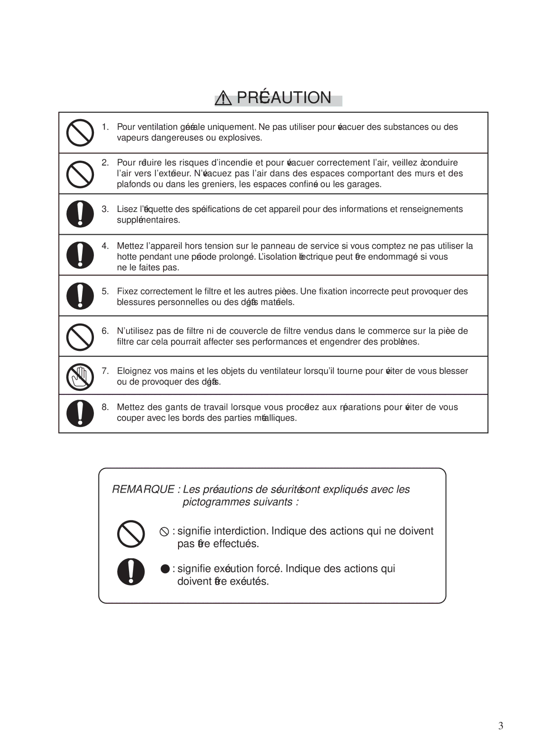 Fujioh BUF-08W, BUF-08P operation manual Précaution 