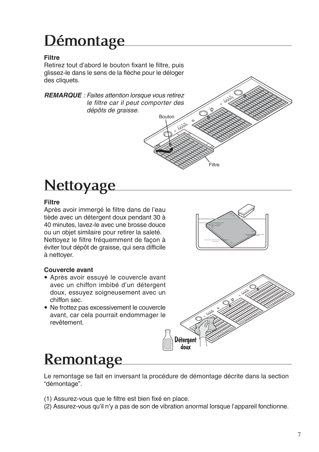 Fujioh BUF-08W, BUF-08P operation manual Démontage, Nettoyage, Remontage 