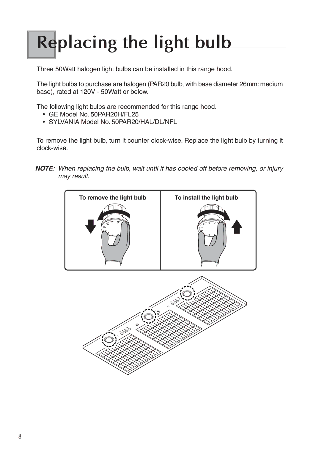 Fujioh BUF-08P, BUF-08W operation manual Re placing the light bulb 