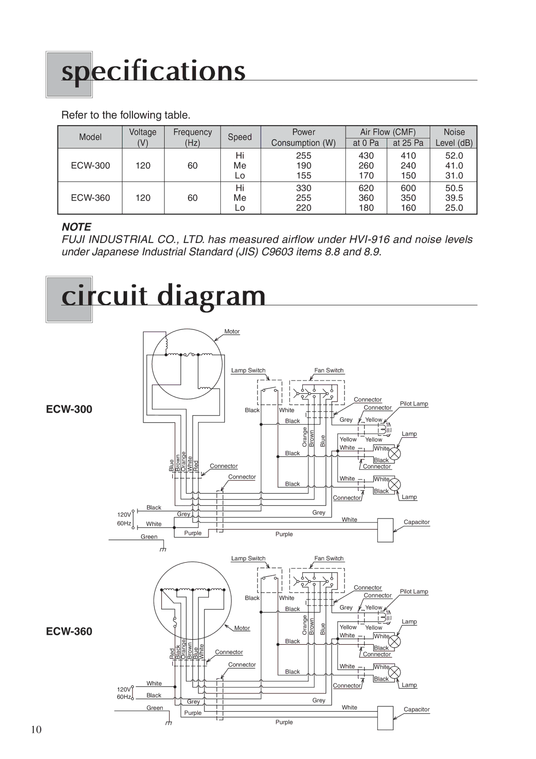 Fujioh ECW-360 operation manual Specifications, Circuit diagram, ECW-300 