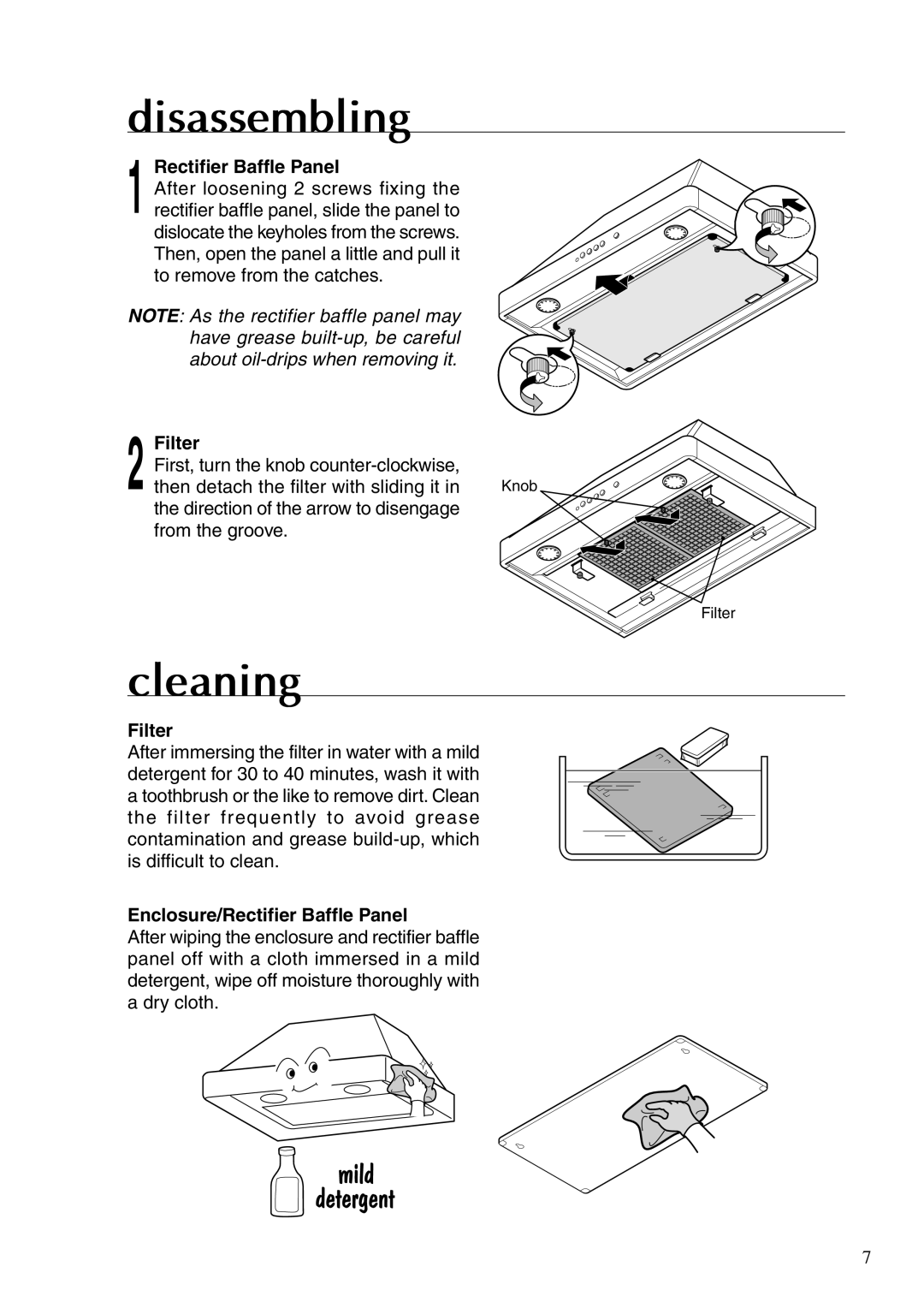 Fujioh ECW-300, ECW-360 operation manual Disassembling, Cleaning, Filter, Enclosure/Rectifier Baffle Panel 