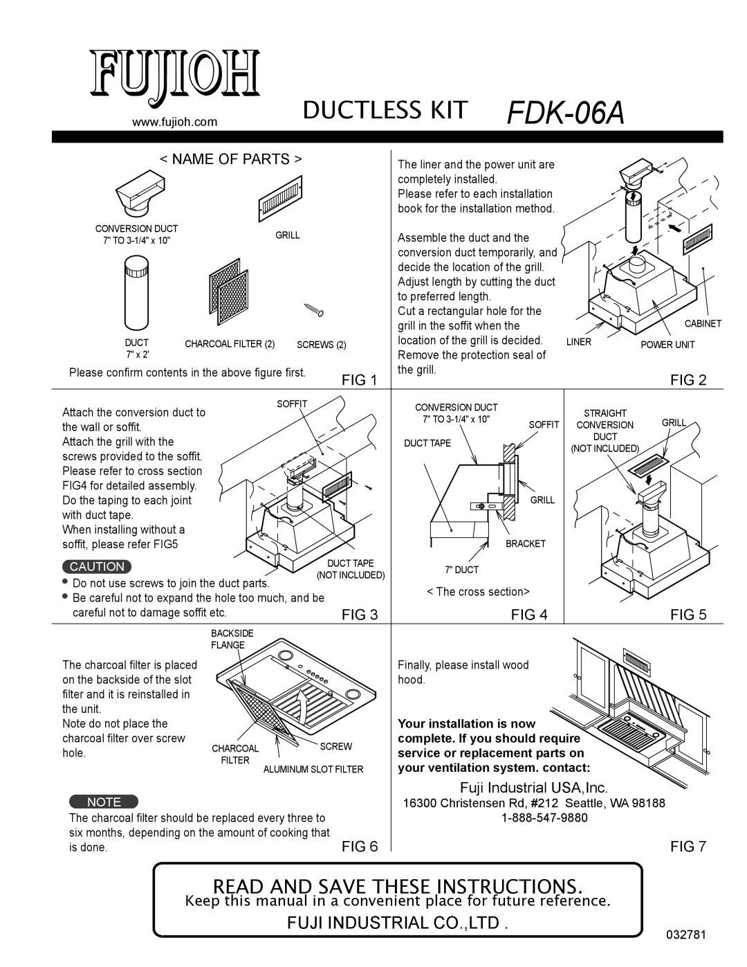 Fujioh FDK-06A manual Name of Parts, Fuji Industrial USA,Inc 