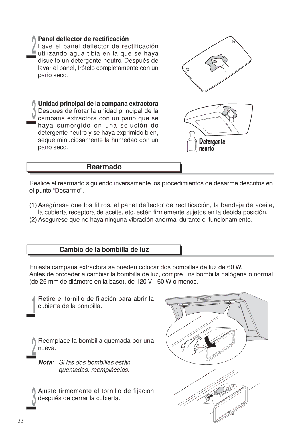 Fujioh FDR-4200D operation manual Rearmado, Cambio de la bombilla de luz, 2Panel deflector de rectificación 