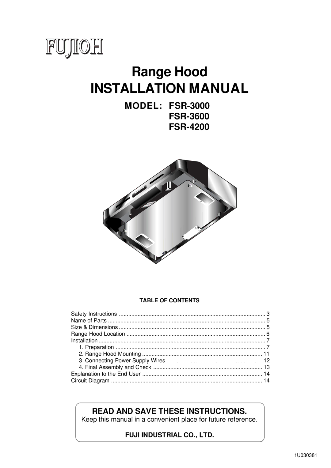 Fujioh installation manual Installation Manual, Model FSR-3000 