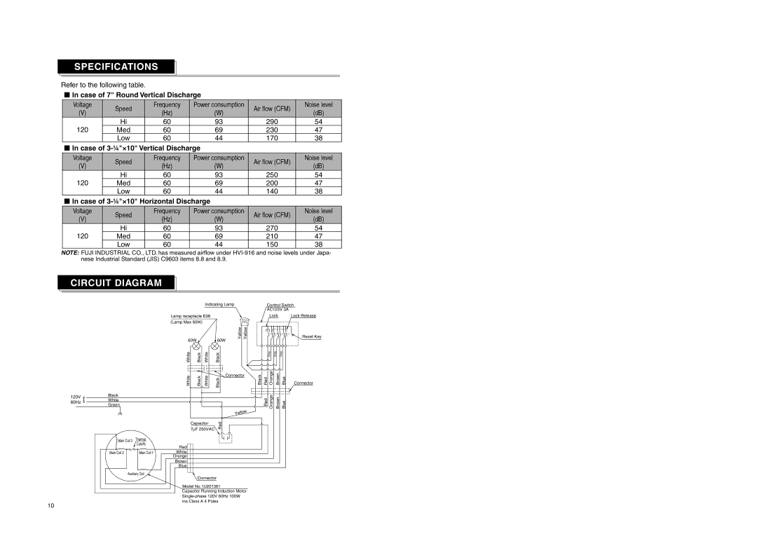 Fujioh FSR-3600, FSR-4200 manual Specifications, Circuit Diagram,  In case of 7 Round Vertical Discharge 