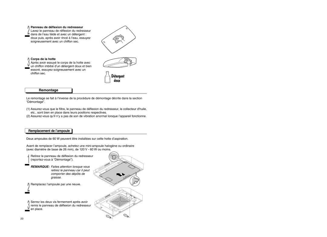 Fujioh FSR-3600, FSR-4200 manual Remontage, Corps de la hotte 