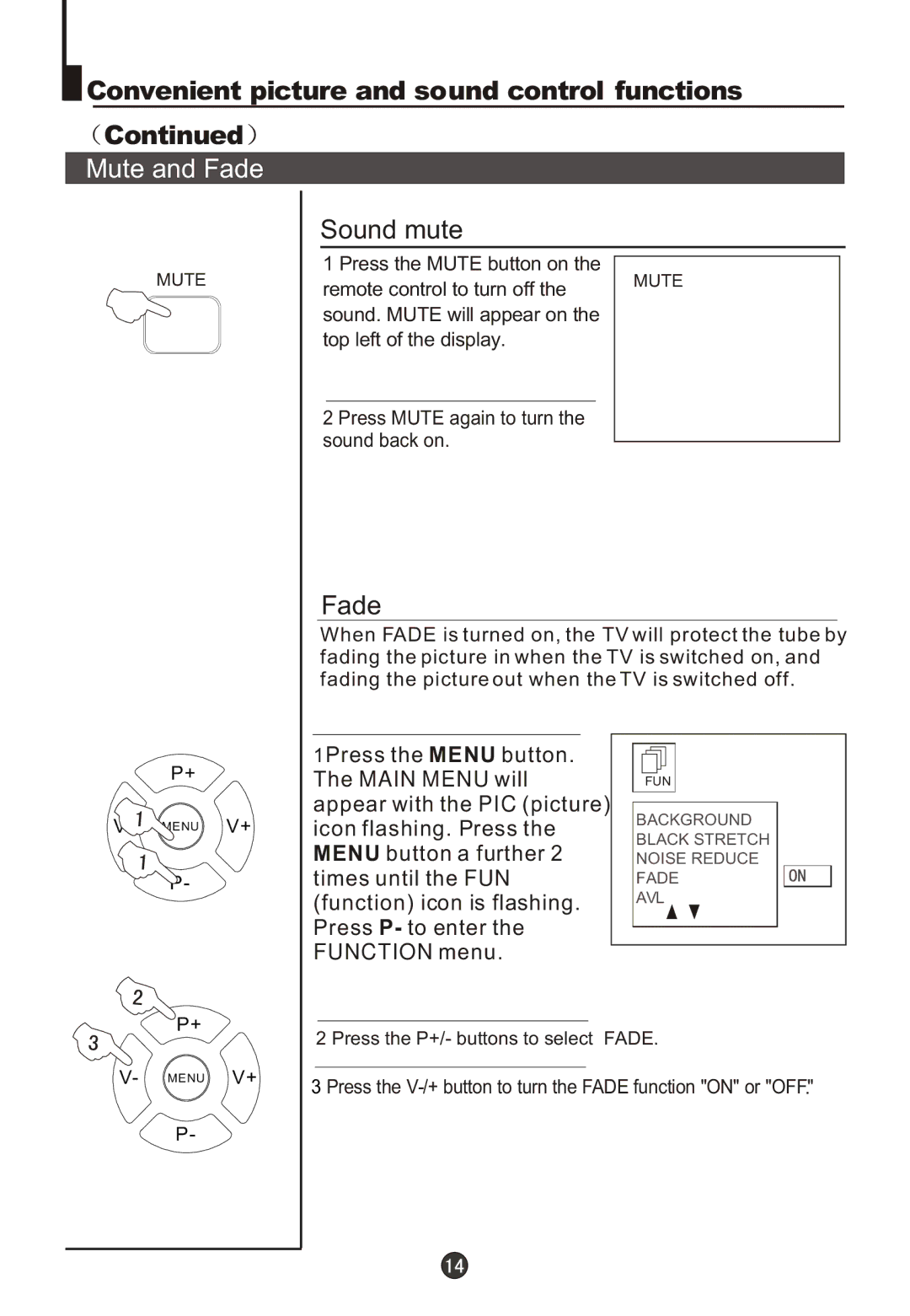 Fujita Cameras CGTV510651 manual Mute and Fade, Sound mute 