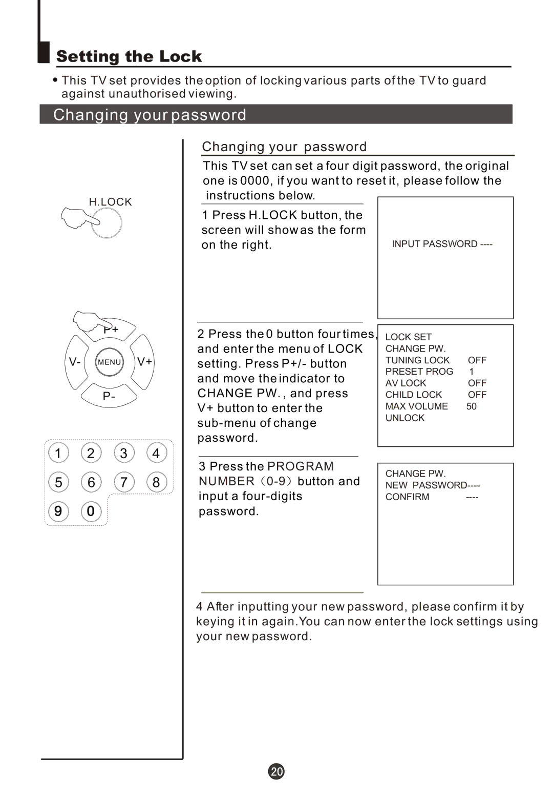 Fujita Cameras CGTV510651 manual Setting the Lock, Changing your password 