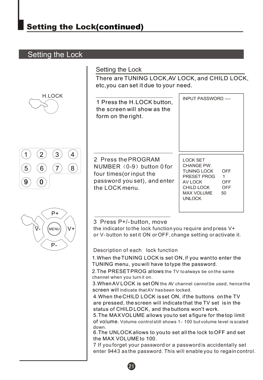 Fujita Cameras CGTV510651 manual Setting the Lock 