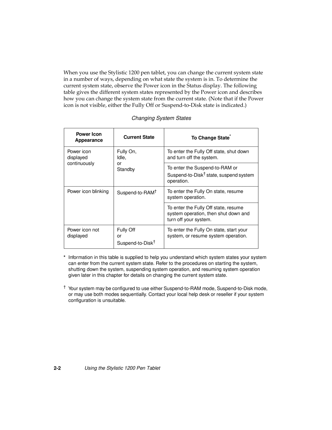 Fujitsu 1200 manual Changing System States, Power Icon Current State To Change State Appearance 