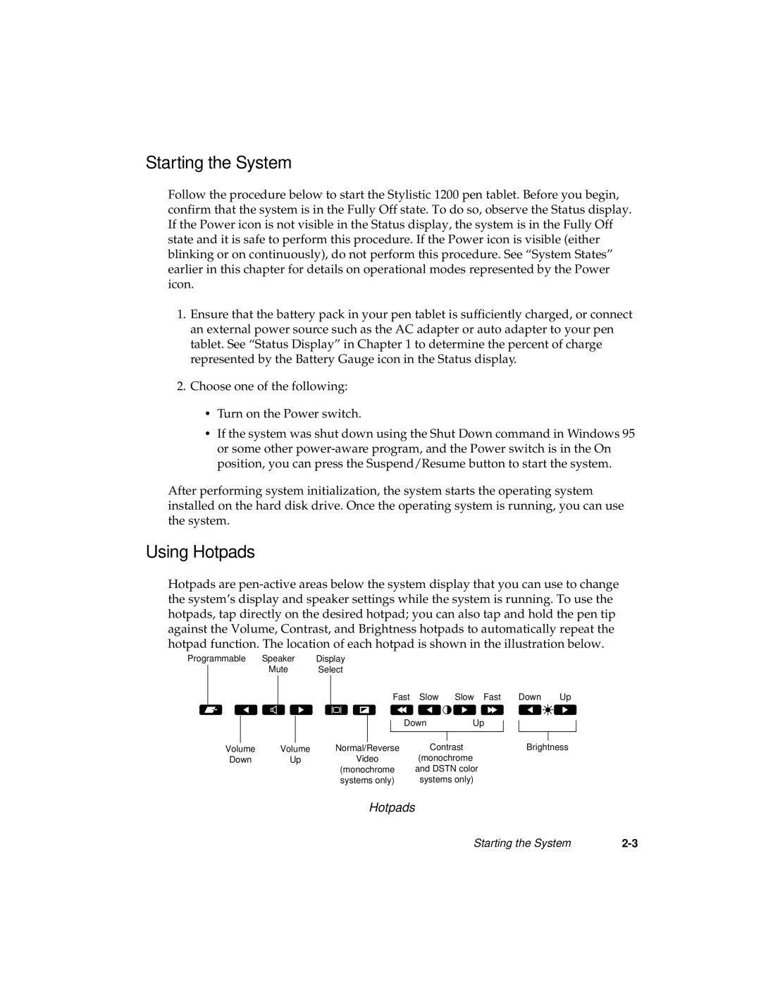 Fujitsu 1200 manual Starting the System, Using Hotpads 