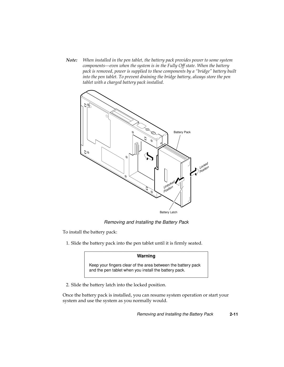 Fujitsu 1200 manual Removing and Installing the Battery Pack 