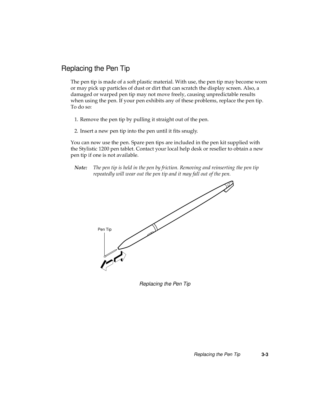 Fujitsu 1200 manual Replacing the Pen Tip 