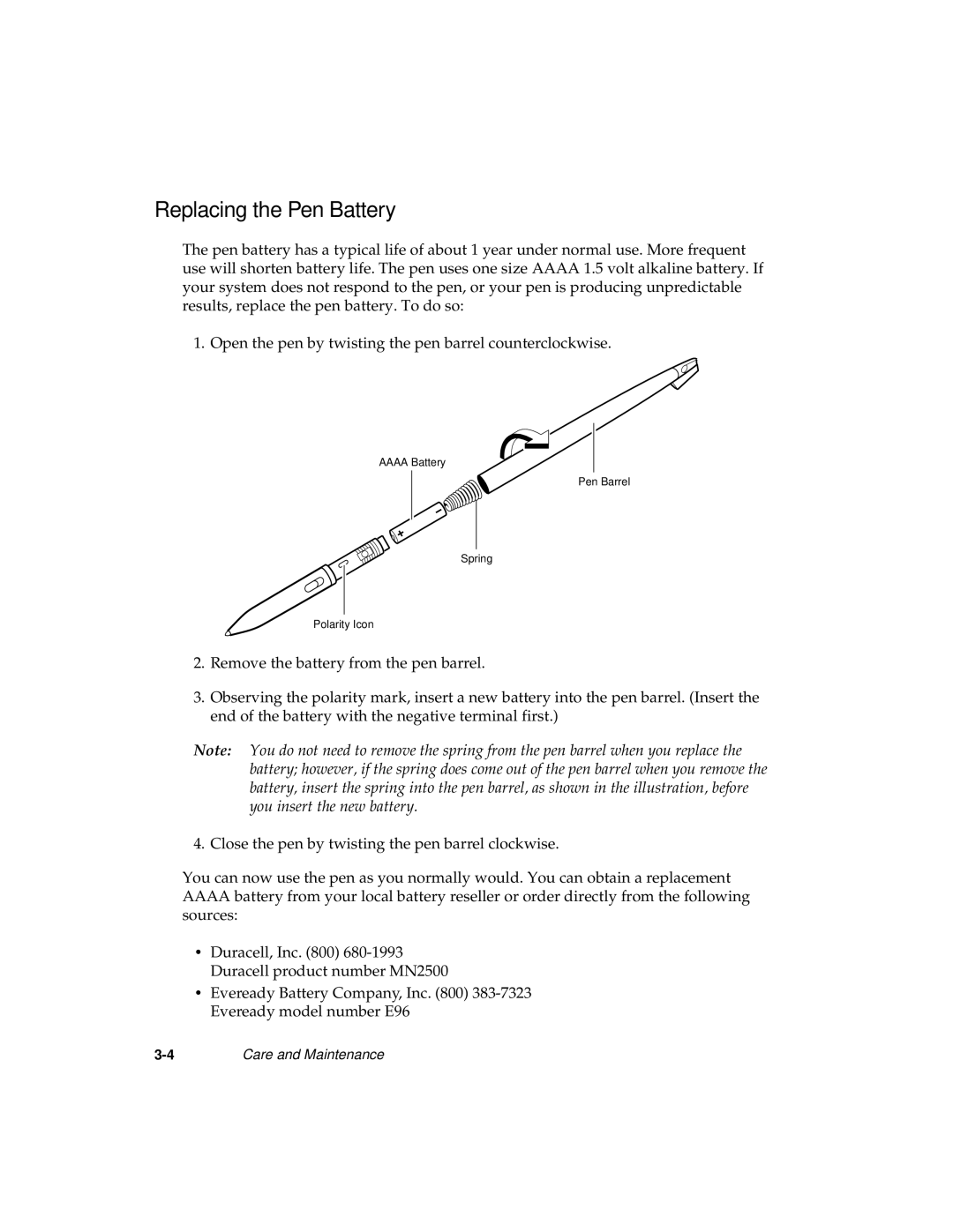 Fujitsu 1200 manual Replacing the Pen Battery 