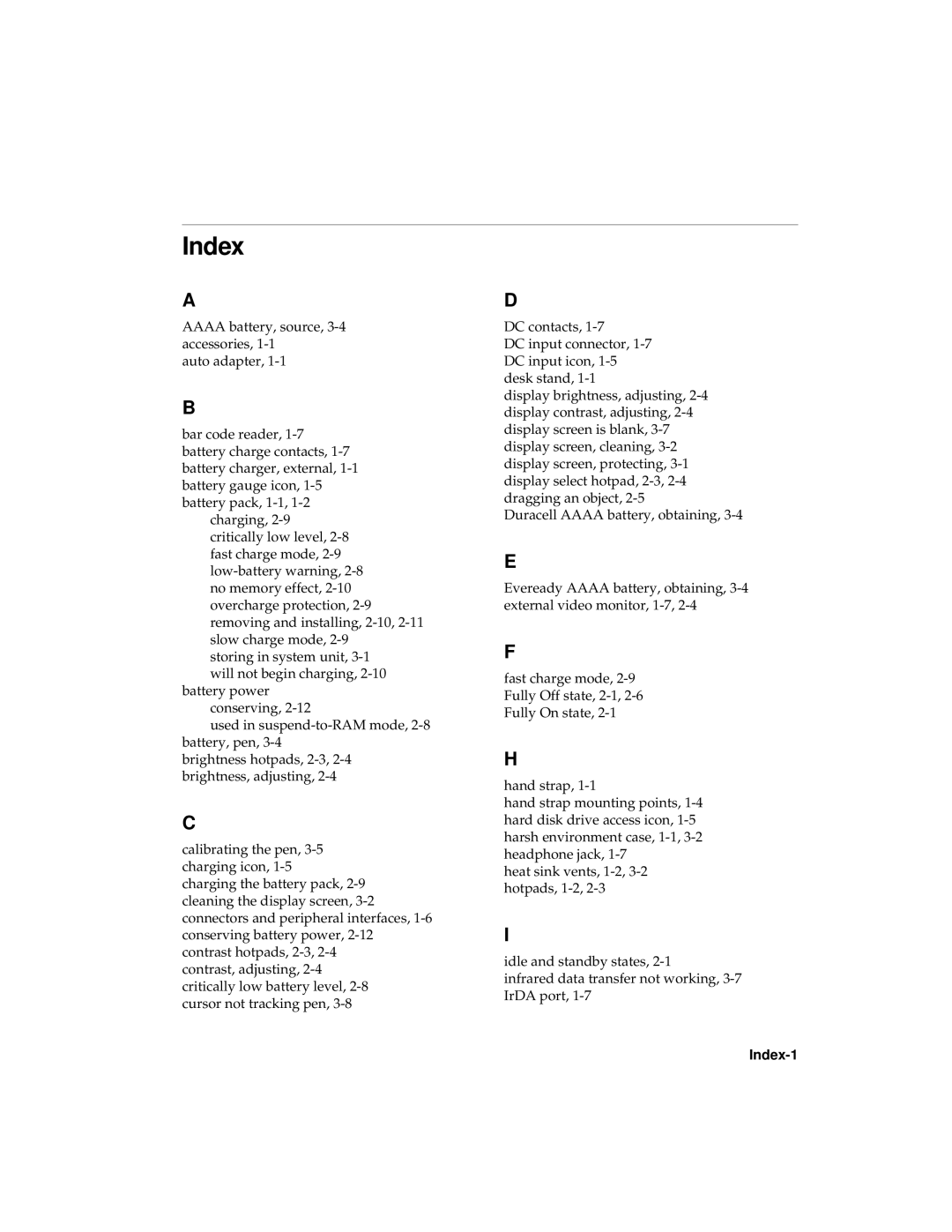 Fujitsu 1200 manual Index-1 