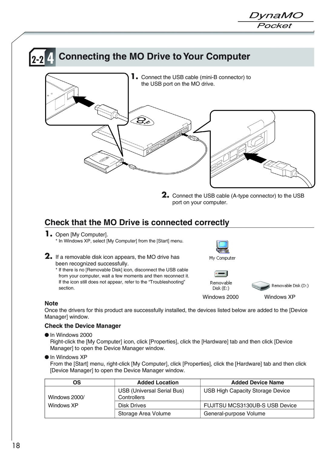 Fujitsu 1300U2 user manual 2-2 4 Connecting the MO Drive to Your Computer, Check that the MO Drive is connected correctly 